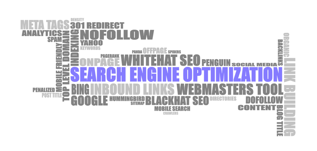 Lose Ansammlung von Schlagwörtern aus dem SEO-Bereich