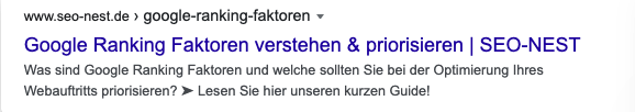 SERP-Snippet bei Google Suchergebnis bei Suchmaschine: Wichtiges Kriterium bei Google Rankings