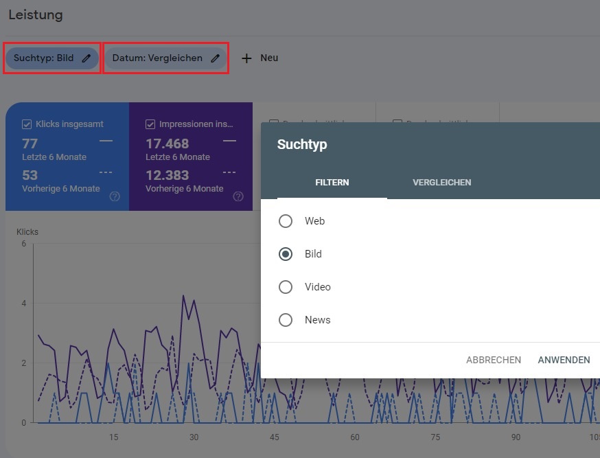 Screenshot Google Search Console Bilder-SEO auswerten